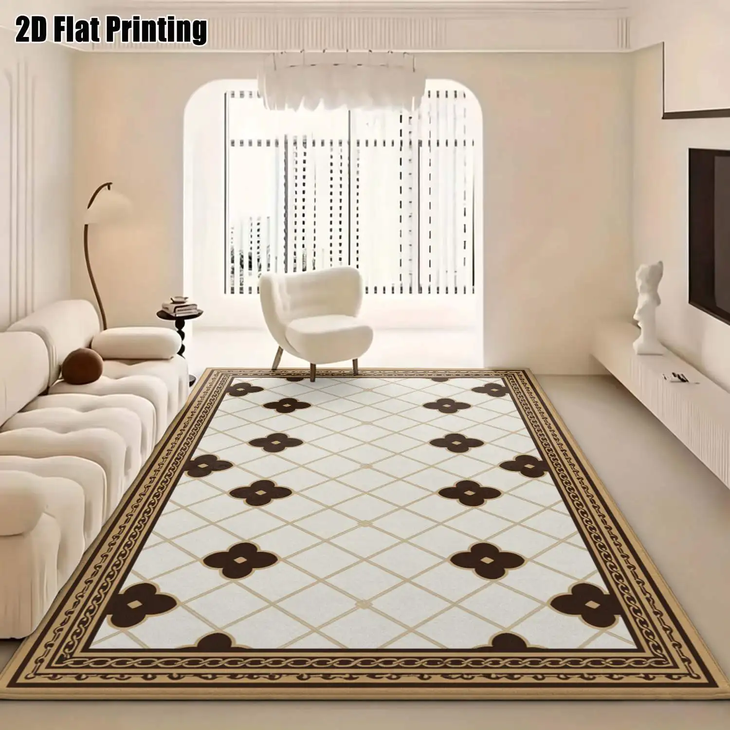 1Pc 2D Printed Carpet: Deep Brown Four-Leaf Floral Pattern, Retro & Modern Minimalist, Home Decor, Multi-Size, Machine Washable, Multi-Scene Use