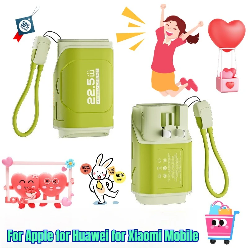 

AC Plug Power Bank with Built - in Dual Cables Compact and Portable For Apple for Huawei for Xiaomi Mobile