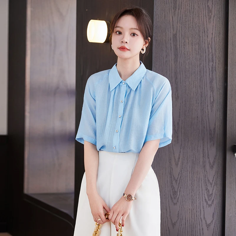 NAVIU Shirt Women Solid Turn-down Collar Retro Chic Korean Style Streetwear All Match Simple Leisure Popular Preppy Clothing