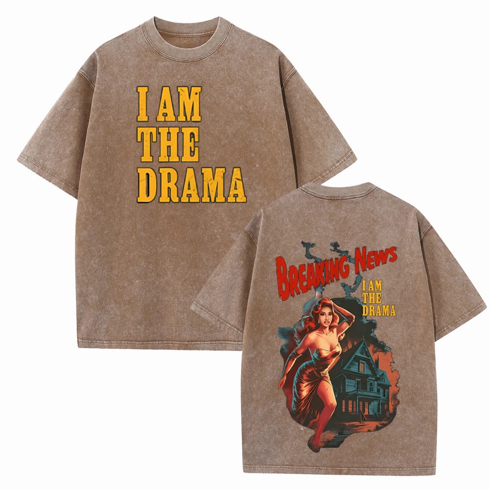 تي شيرت Cardi B AM I THE DRAMA مغسول تي شيرت قطني عتيق برقبة دائرية وأكمام قصيرة