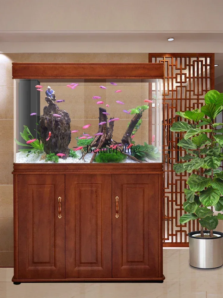 56Small fish tank under circular arc corner filter ecological fish tank household lazy glass aquarium free of water change