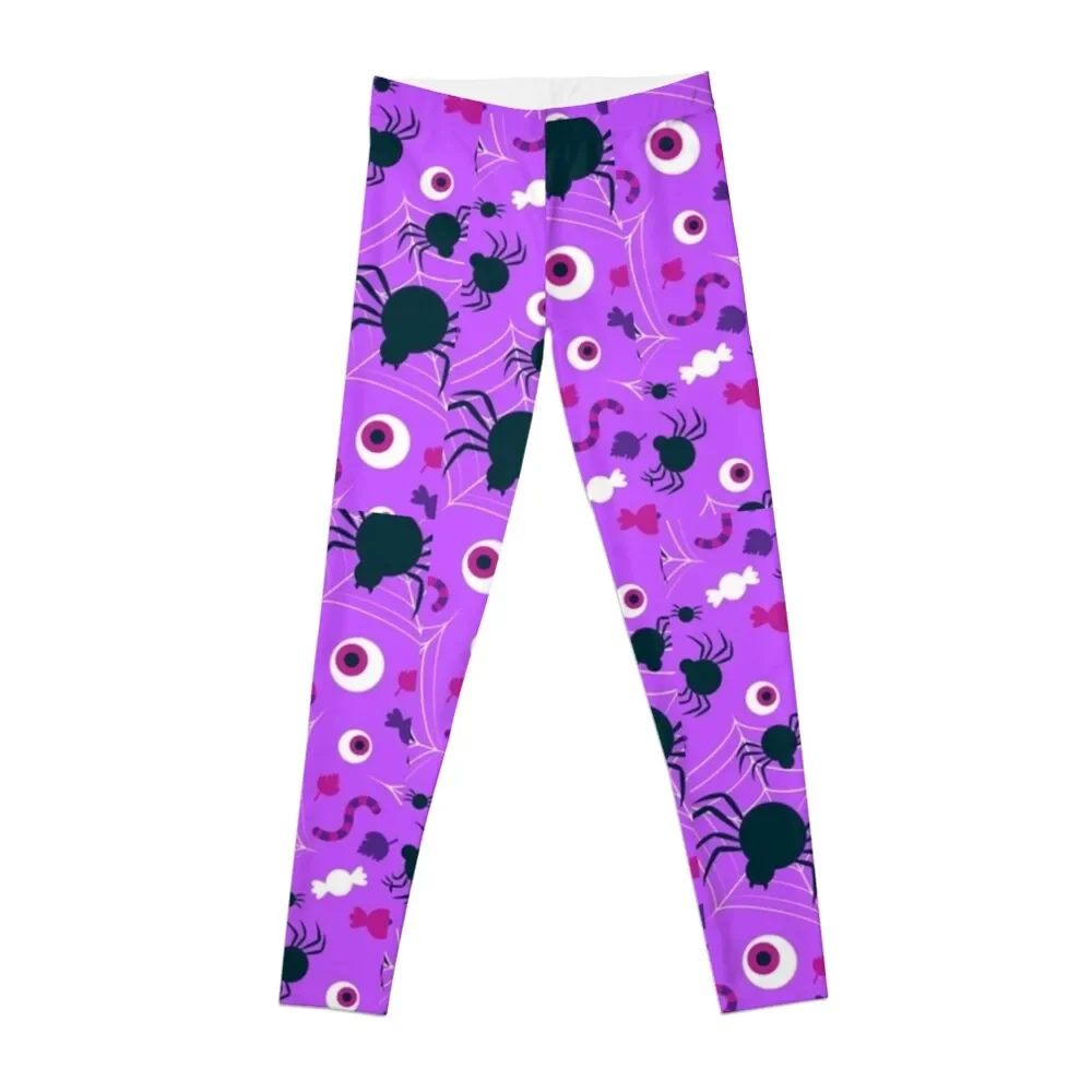 

Purple, black, white, cute Halloween watercolor pattern, boo, skeleton dancing, candy, bat, witch hat, pumpkin, latest Leggings