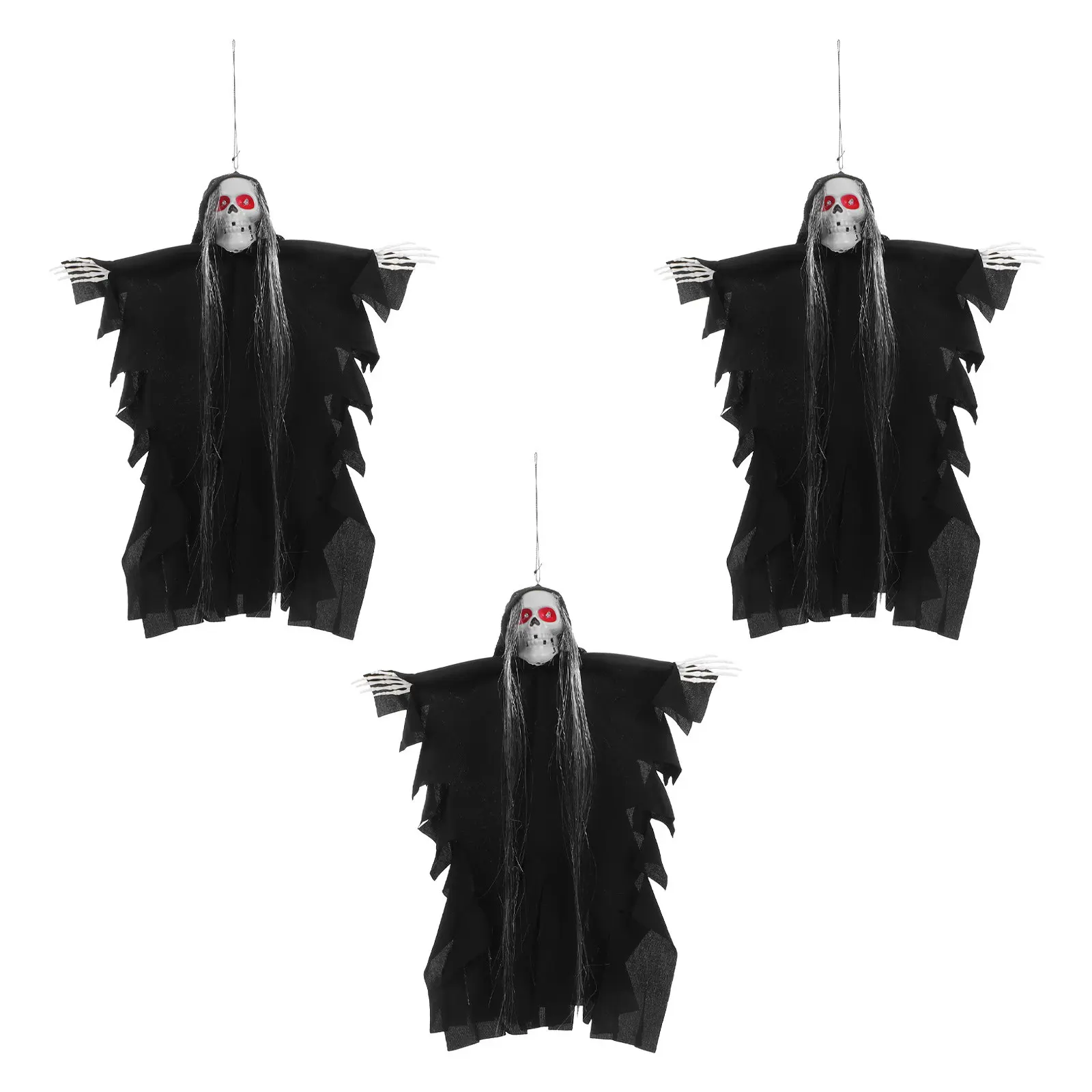 Voice-Activated Glowing Hanging Ghost Decorations, 3pcs Halloween Haunted House Patio Props