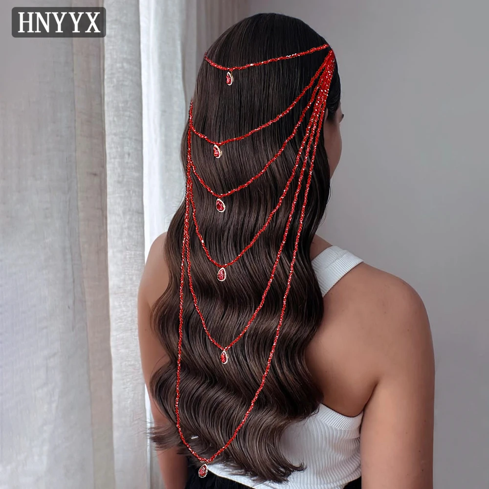 HNYYX Bohemian Red Color Crystal Multi-Layer Tassel Hair Accessory Handmade Double-headed Hair Comb Women Headpieces YXA167