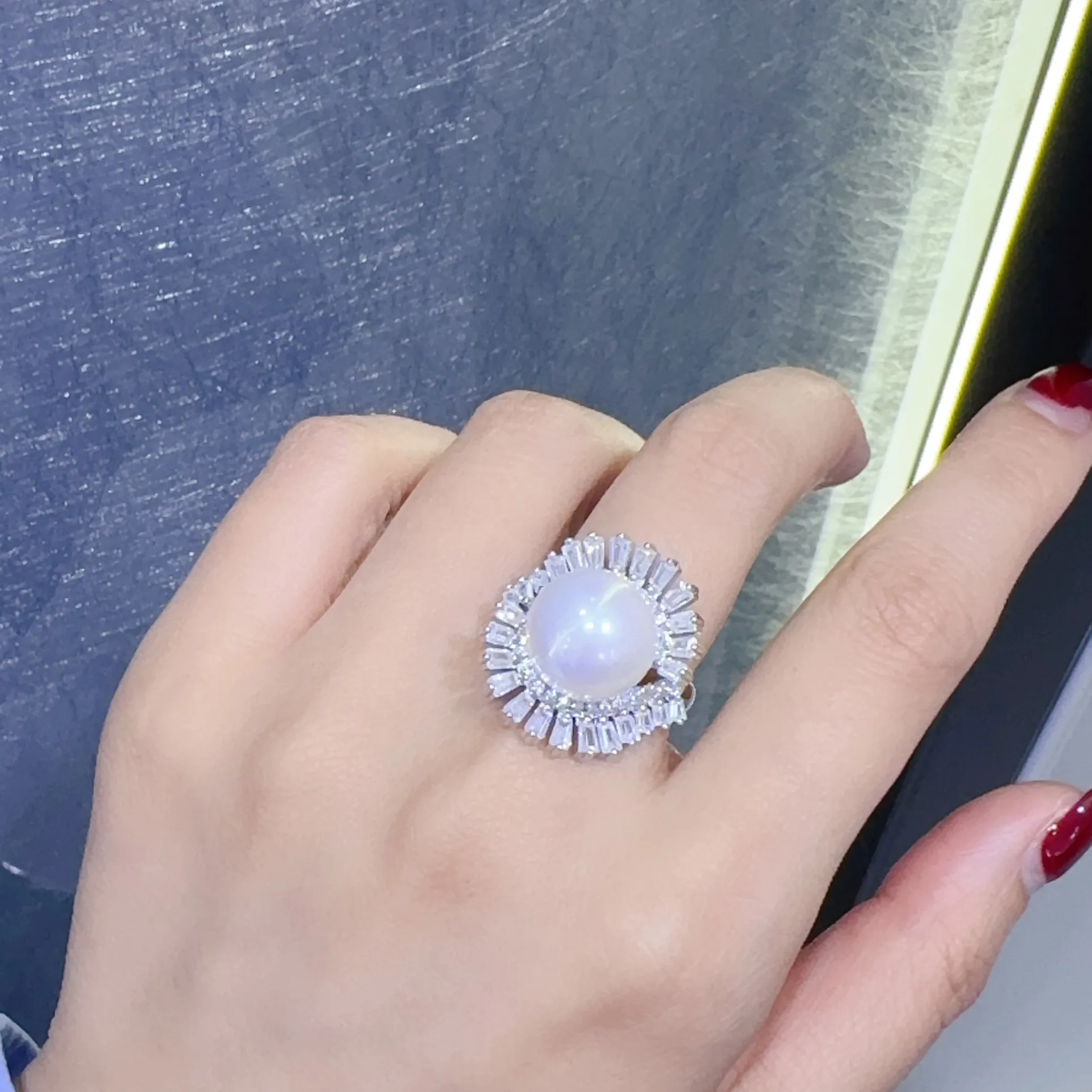 MeiBaPJ 11-12mm Semiround Natural Freshwater Pearl Zircons Ring DIY 925 Silver Flower Ring Setting Fine Jewelry for Women