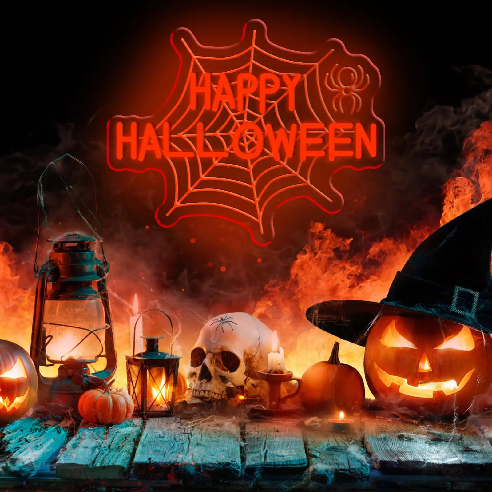 علامة الهالوين Spiderweb النيون الأحمر LED ضوء تسجيل جدار ديكور مع تصميم شبكة العنكبوت لحفلة الهالوين منزل مسكون ساحة الشرفة #4