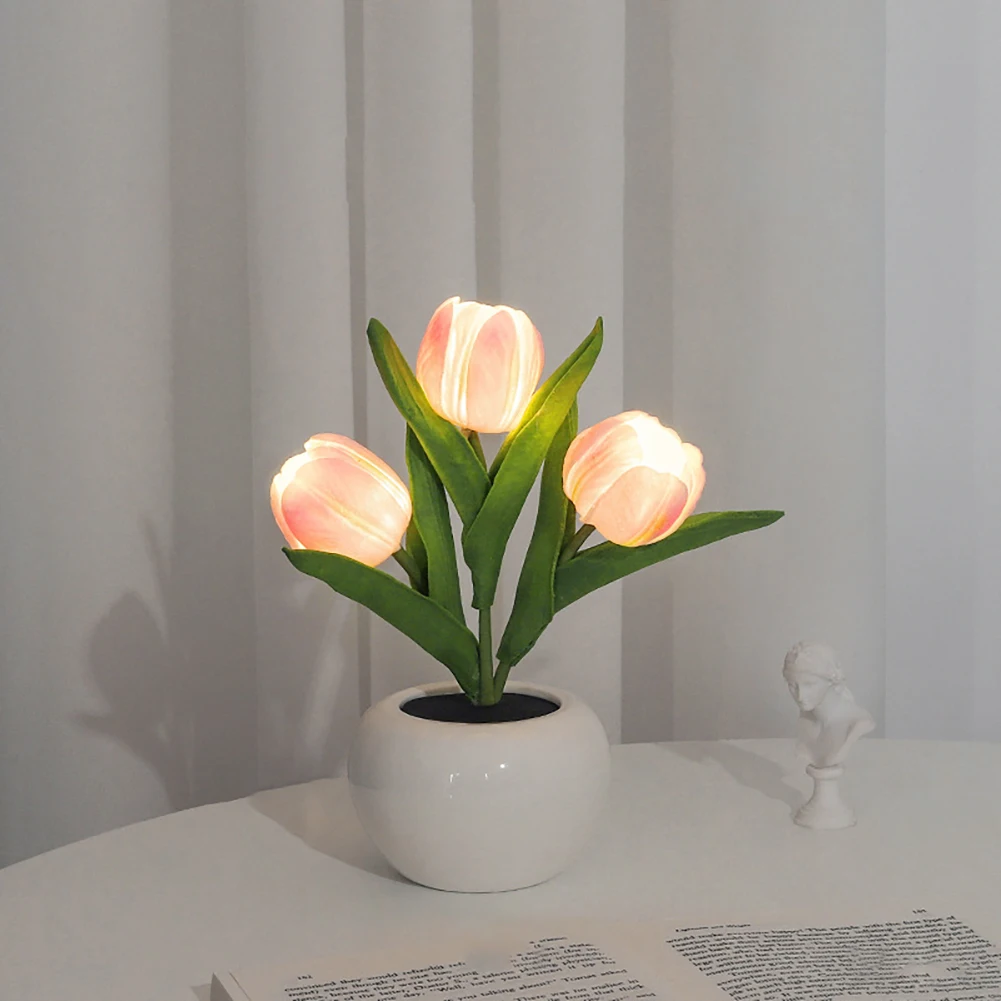 Led Artificial Flower Simulation Tulip Night Light Fake Flower Table Ornaments Home Decoration For Living Room Bedroom Desktop