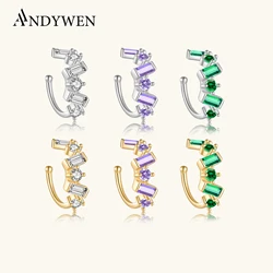 ANDYWEN 925 Sterling Silver Square Zircon Earcuff Ear Piercing Cuff Earring 2023 Piercing Luxury CZ Zircon Jewelry Women