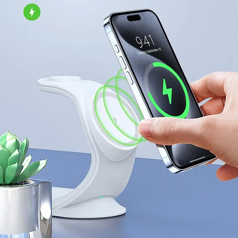 Drei-in-1-Wireless-Ladestation, 15 W, schneller magnetischer Ladeständer, schneller magnetischer Ladeständer, Ladegerät für Uhren