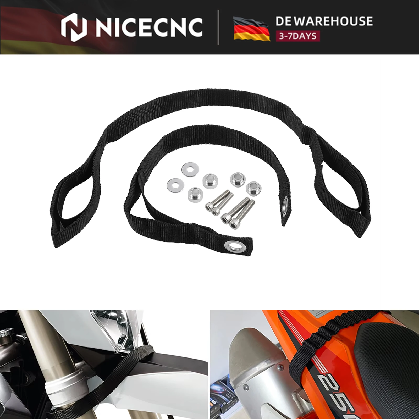NICECNC Cinghie di Fissaggio Parafango Anteriore e Posteriore per KTM EXC 300 EXC-F 350 SX 125 SXF 450 2004-2015 e Husqvarna TE 300 FE 450
