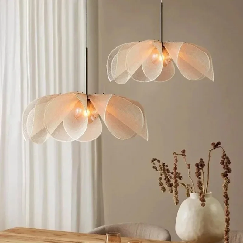

French-style wabi-sabi candle chandelier in cream tones, Nordic minimalist design for dining room, living room, bedroom