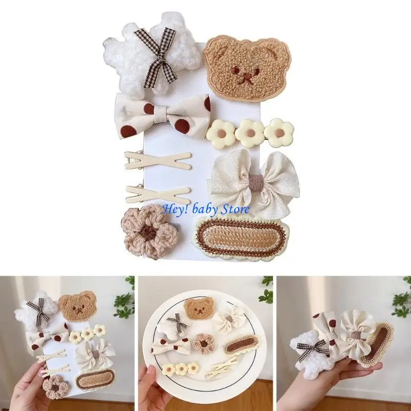 

Q1FE 9pcs Cartoon Girl Hair Clip Set Hair Barrettes Bear Hair Clip For Girl