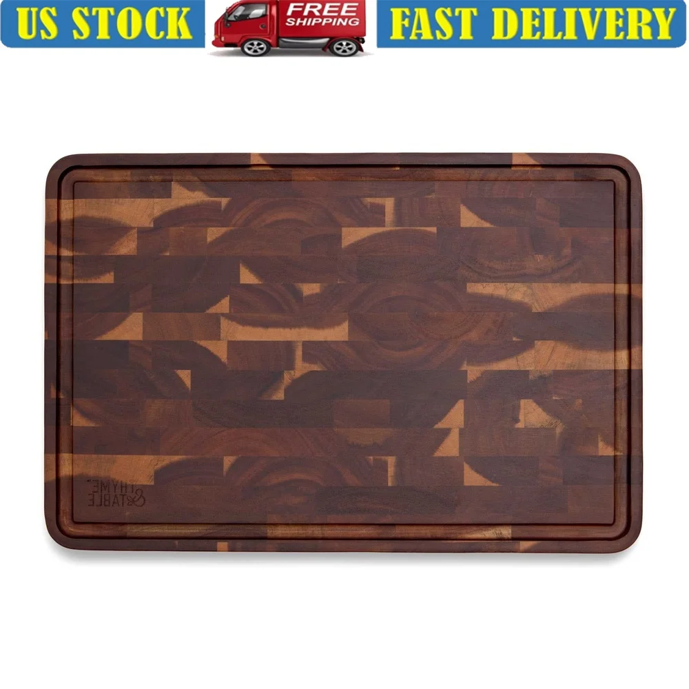 

Premium Acacia Wood Butcher Block 12x18 Non-Slip Cutting Board with Juice Well Chopping Slicing Dicing and Serving