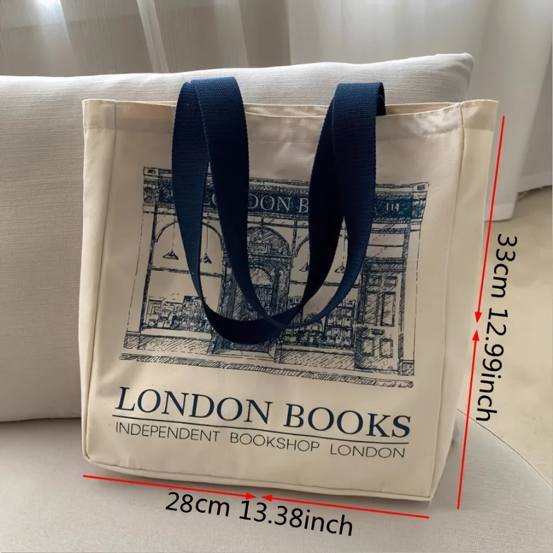 Women Canvas Handbags Shoulder Bag London Books Print Ladies Casual Tote Bag Female Handbag Shopping Bag Student School Bags view 2