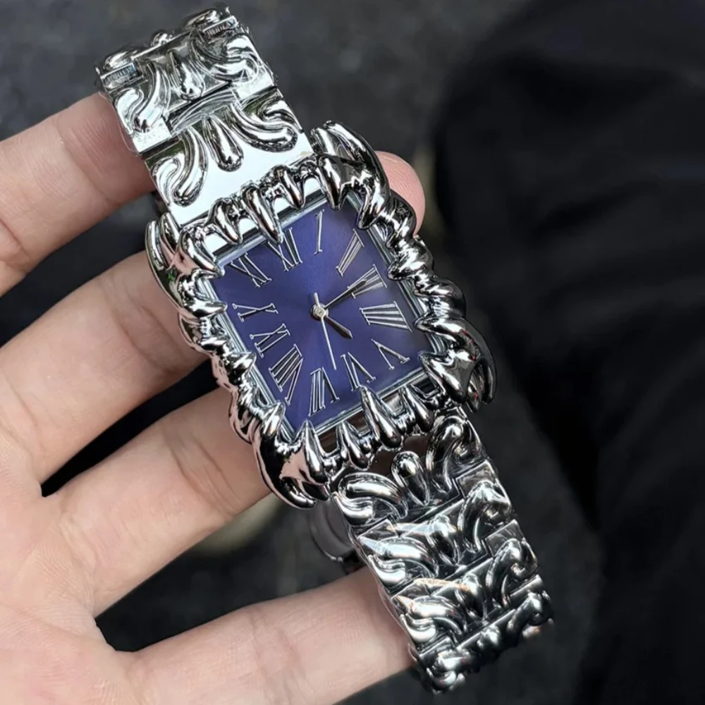 

Креативные квадратные Y2k серебристо-черные кварцевые часы мужские демон коготь дизайн Alabaster IndustriesDevil Top уникальные мужские часы Relogio