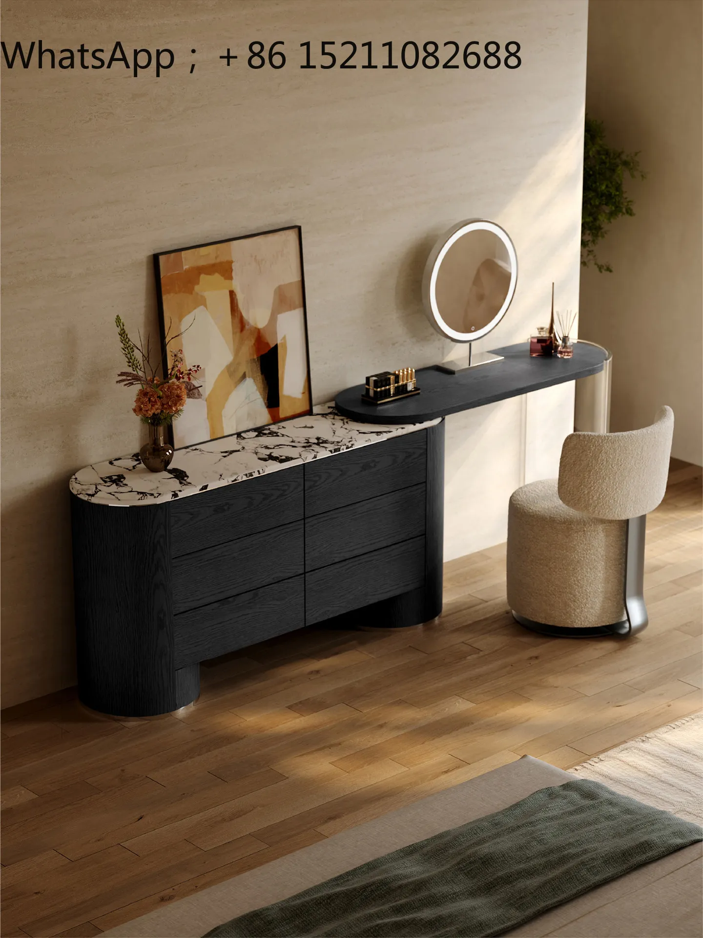 SCY medieval dresser corner dressing table master bedroom all solid wood black makeup table