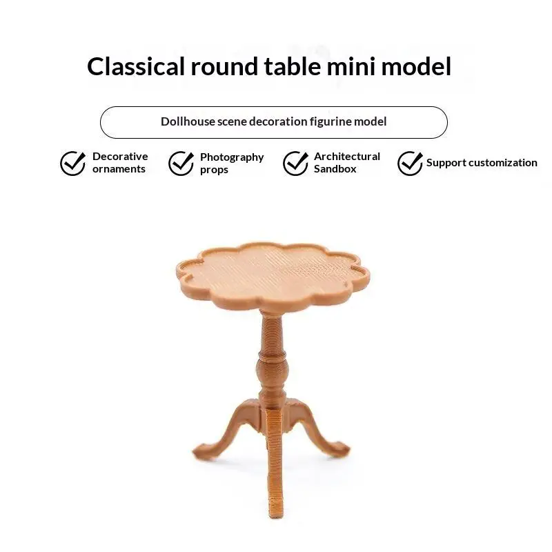 {H} 1:12 Scale Dollhouse Miniature Furniture Model, Miniature Round Table, Retro-style Round Table, Realistic Decor Accessories