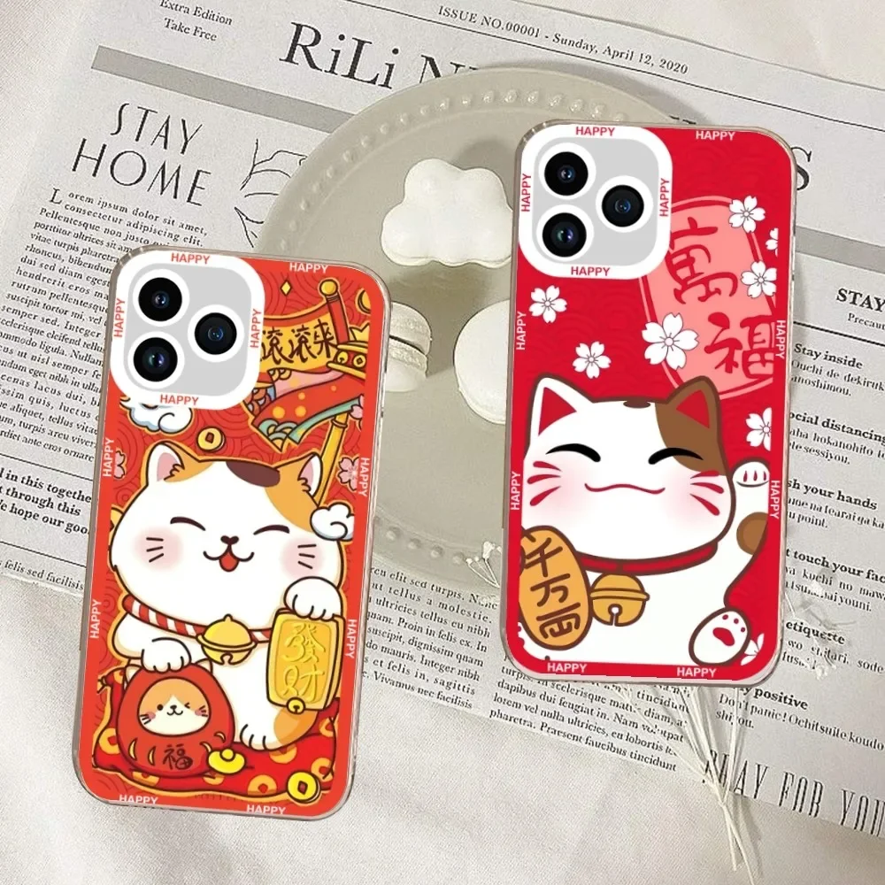 Japan red Cat happy New Year Lucky Money Phone Case For Samsung S20 S21 S22 S23 ULTRA PLUS LITE Transparent Shell