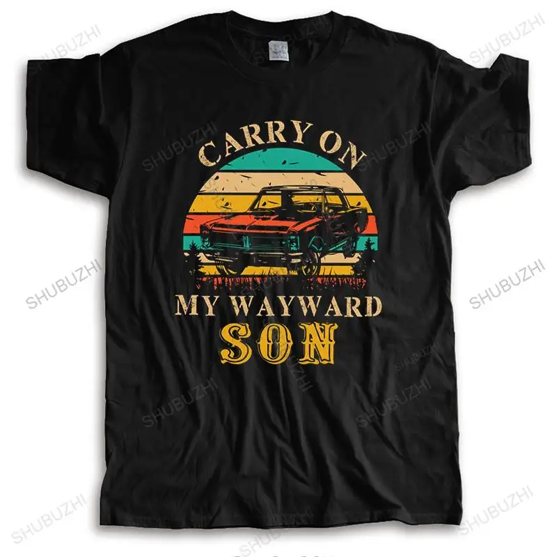 Retro Vintage Classic Car Carry On My Wayward Son T Shirt Men Cotton TV Supernatural Tee Top Short Sleeved Novelty T-shirt Merch