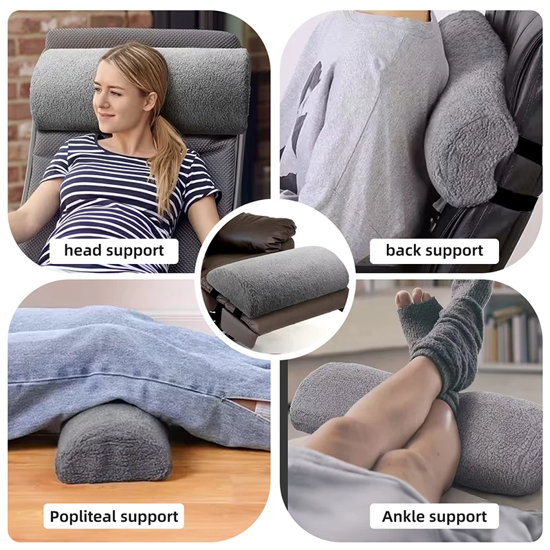 Memory Foam Half Moon Leg Pillow Lamb Fleece Recliner Foot Rest Cushion With Strap Washable Cover Leg Elevation Support Pillow