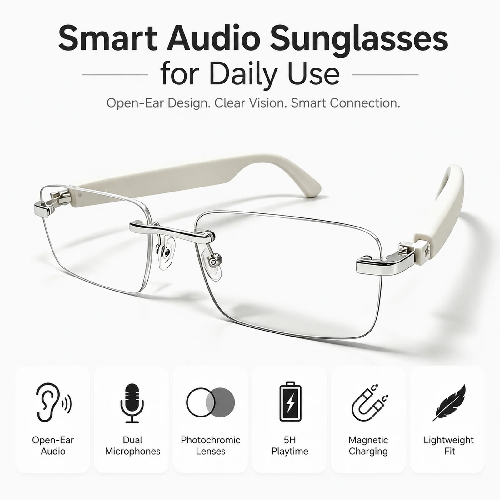 Photochromic Smart Glasses Upgraded Bluetooth Audio Open Ear Calls IPX4 Smartglasses Sunglasses for Running Cycling