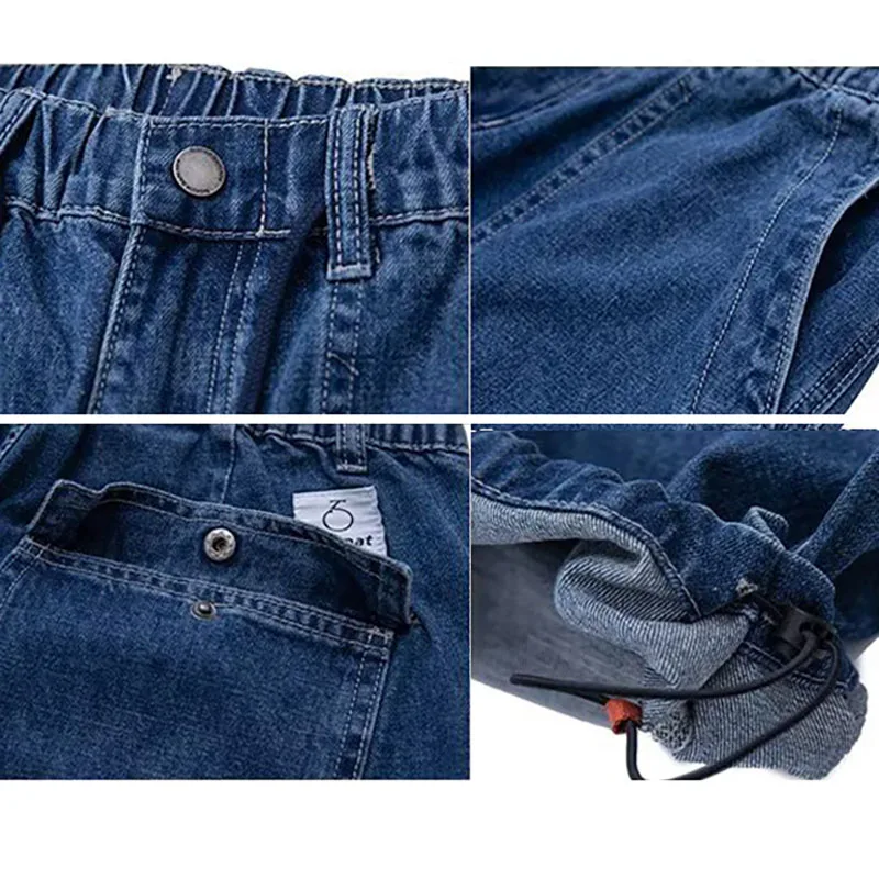 2026 Spring and Autumn Japanese Style Oversized Straight Leg Jeans Loose Drawstring Workwear Pants Wide Leg Pants  Men'S Pants