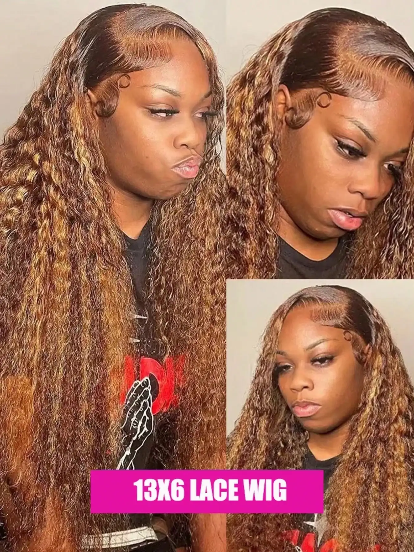 250% Density Highlight Ombre Curly Wigs Human Hair Colored P4/27 Deep Wave 13x4 13x6 HD Lace Frontal Wig With Baby Hair For Women