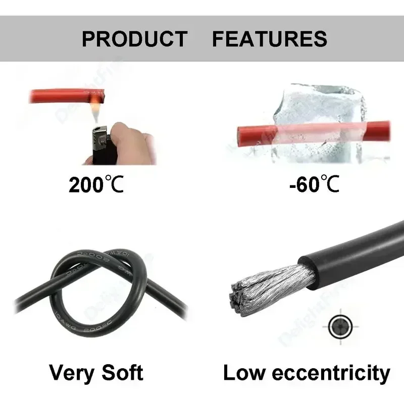Solar Panel Electrical Wire 16 14 12 10 8 6 4 AWG Red Black Heat Resistant Silicone Wire for Car Auto Inverter Battery LED Light