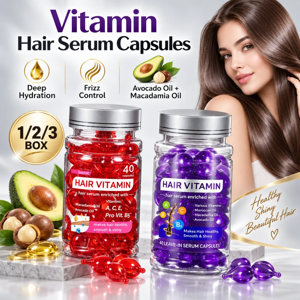 Vitamin Hair Serum Capsules 40Pcs Avocado Macadamia Oil Biotin Frizz Control Repair Dry Damaged Hair Shine Treatment view 3