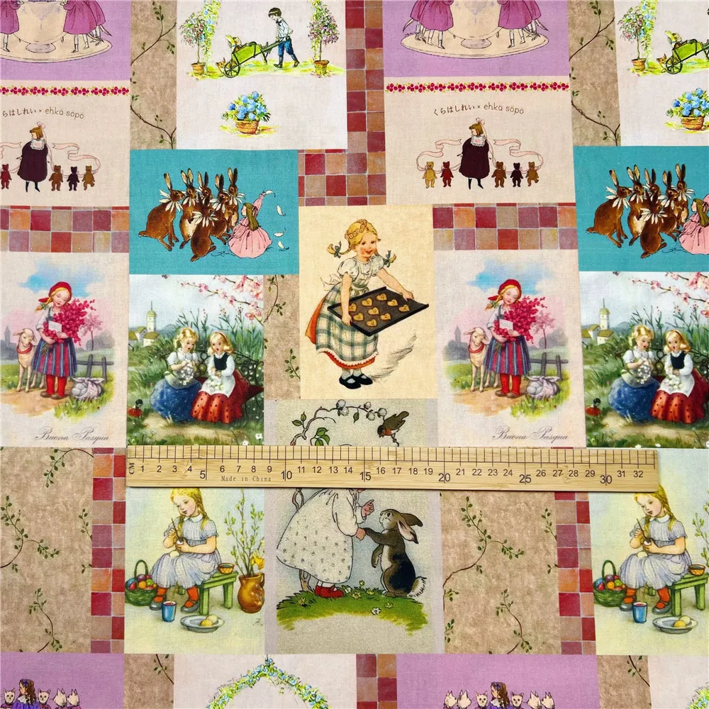 Retro Doll Cotton Fabric for Tissue Sewing Quilting Fabric Needlework Material DIY Handmade Craft