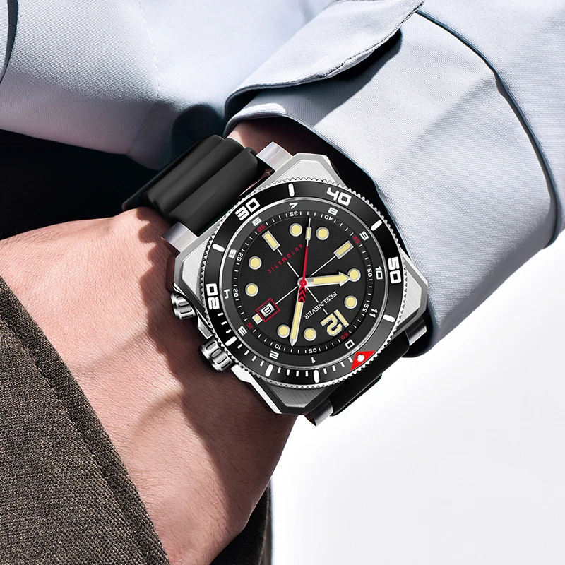 FEELNEVER Automatic Watches for Men Fashion Business Silicone Waterproof Men's Mechanical Wristwatch Sapphire Diver Watch Men view 5
