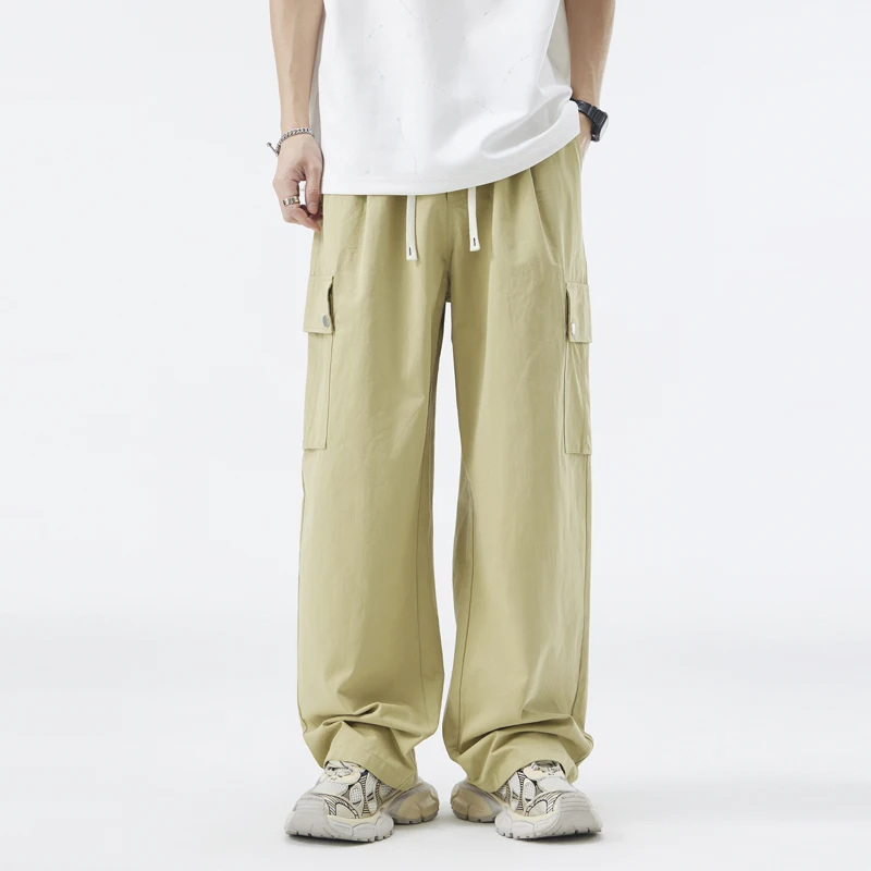 

Повседневные мужские рабочие брюки с множеством карманов, свободные, прямого кроя, летние, модные, широкие, длинные, универсальные, в американском стиле