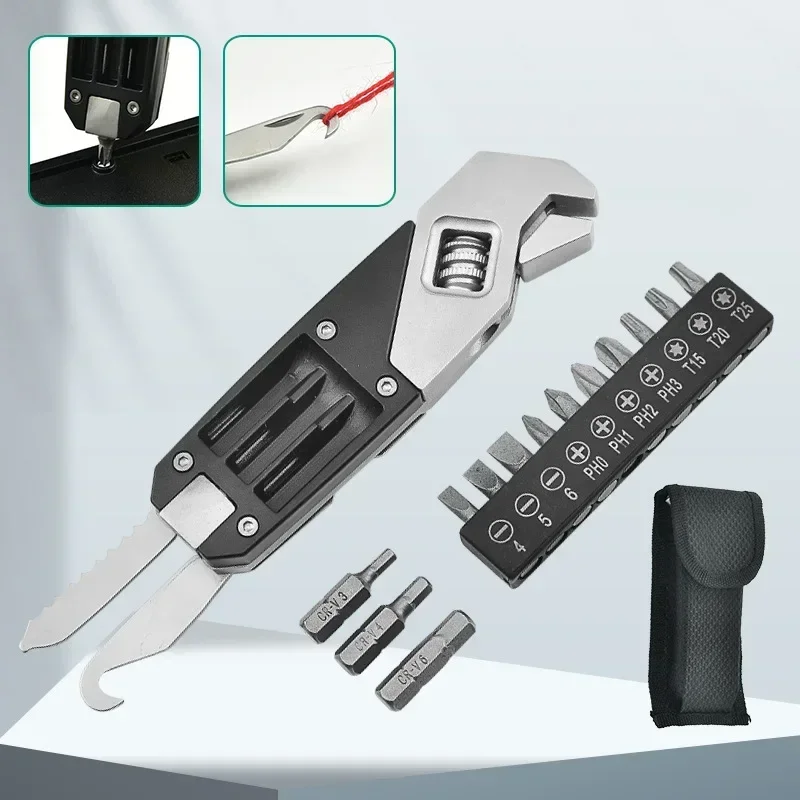 Multifunctional Wrench with Screws Stainless Steel Adjustable Wrench Foldable Hexagonal Wrench Tools Set