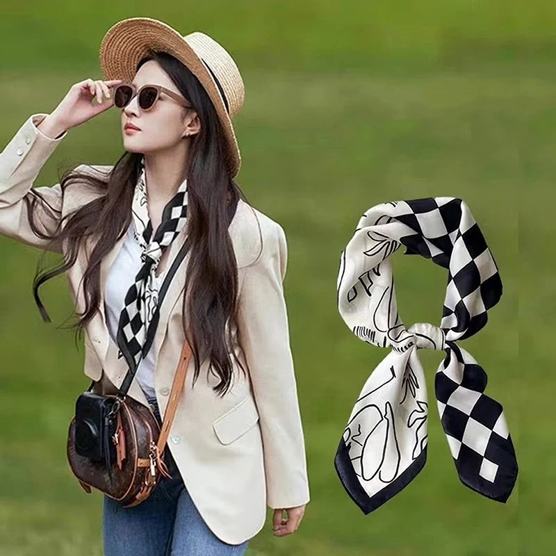 Модные женские одинарные шарфы 70x70 см, квадратный шелковый шарф с имитацией солнца, красивый цвет, пляжная шаль, шарфы, подарок на вечеринку