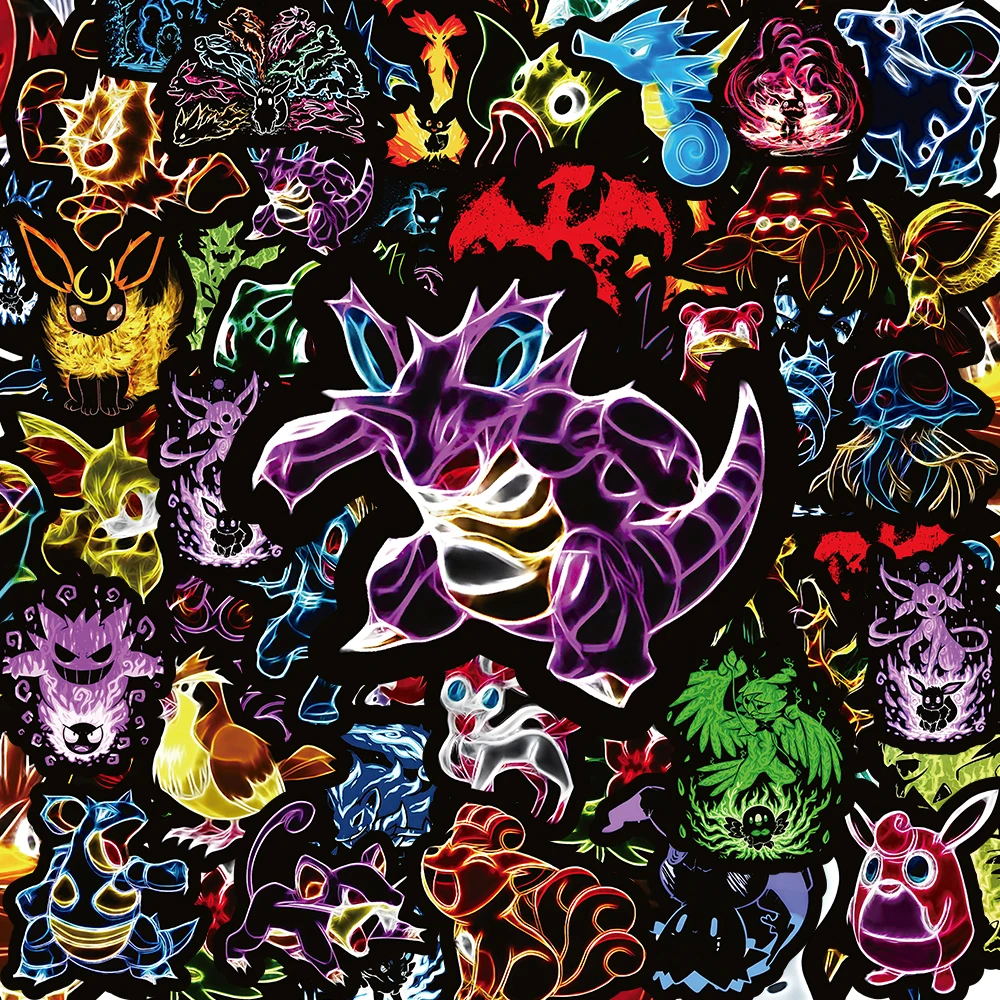 10/30/50/100pcs Cartoon Pokemon Neon Light Graffiti Stickers Anime Decals Motorcycle Laptop Phone Waterproof Sticker Kids Toys