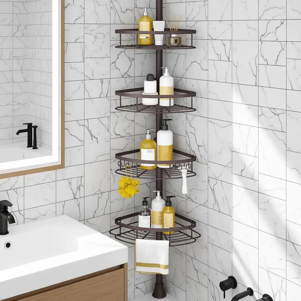 

Adjustable Tension Shower Caddy Organizer with 4 Baskets, Bronze, Fits 34-116 Inch Height