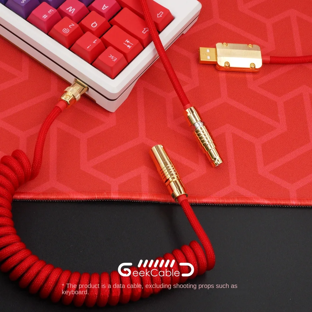 Off the shelf GeekCable pure manual customized keyboard data cable rear aviation plug gold hardware woven red