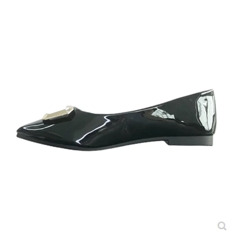 Lady Leather Flats With Metal Buckle Null Shiny Cyan Black And White Slip-On Cute Pointy Toe For Wide Narrow Feet 29/22cm 32-48