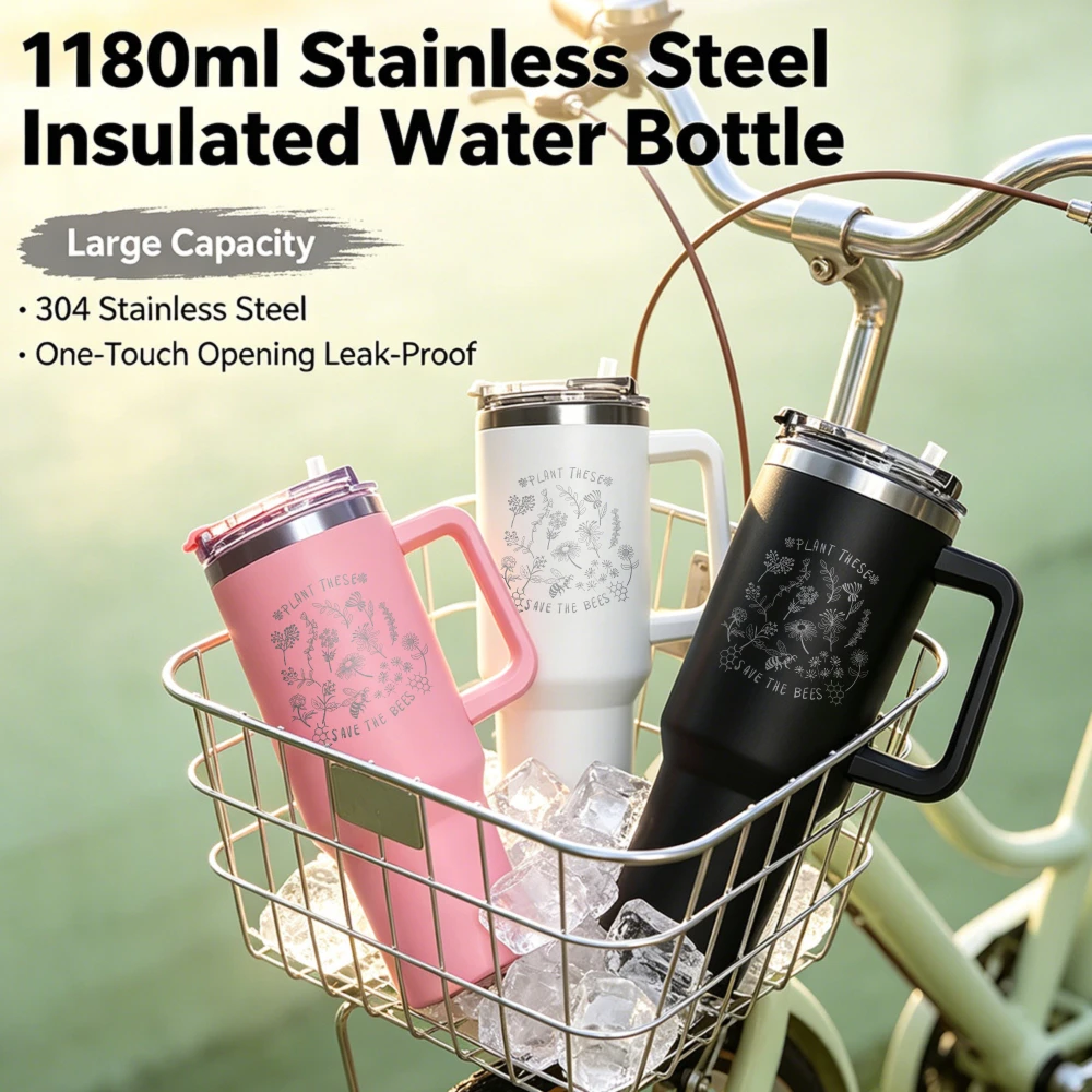 

1L Stainless Steel Water Bottle Tumble Insulated Cold And Hot Flasks Double Wall Portable With Handle Sports Outdoor Cup