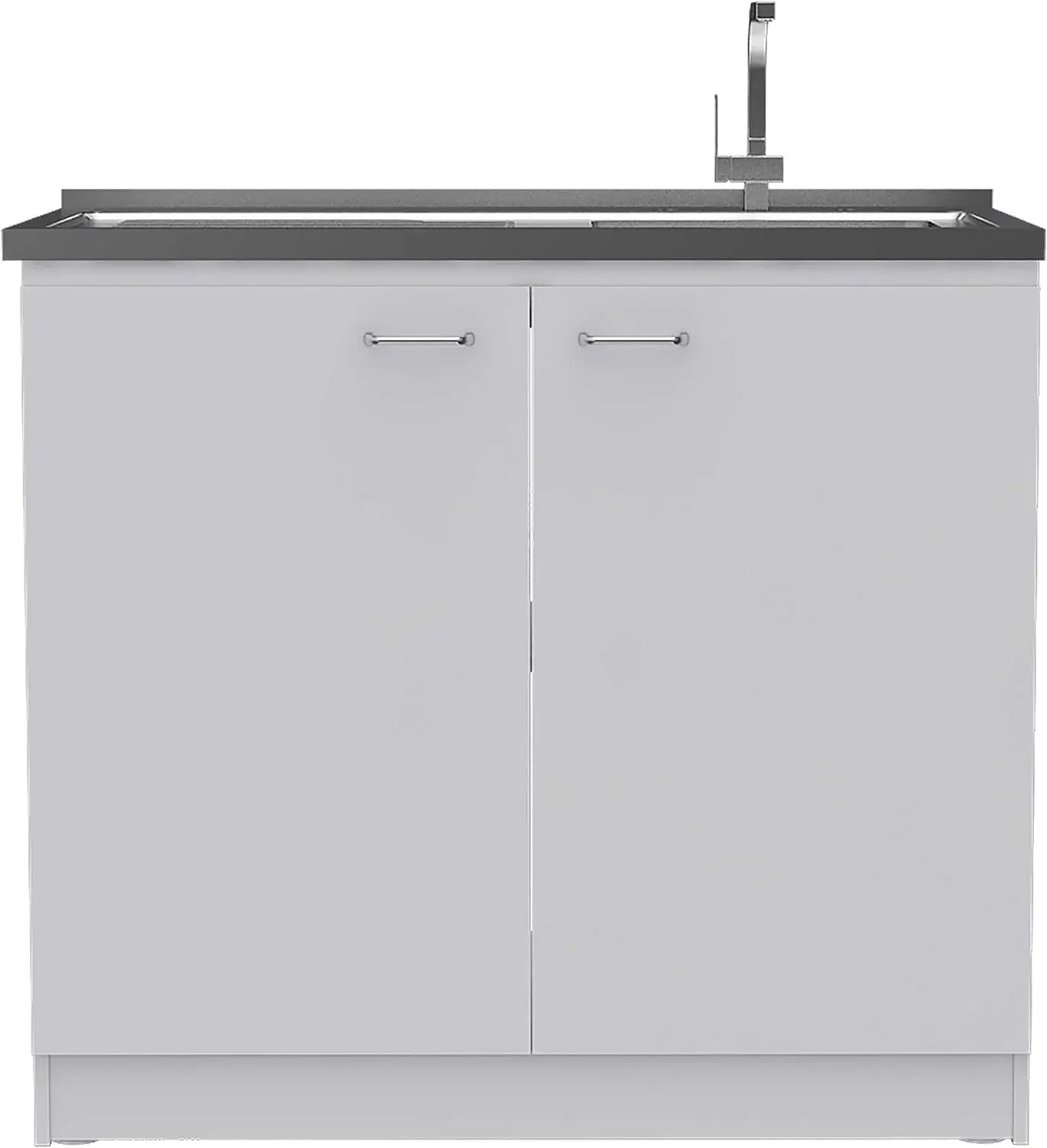 

Salento Utility Freestanding Sink with Cabinet 35.4" H x 39.3" W - Double Door, Two Shelves, Metal Handles, Aluminum Countertop,