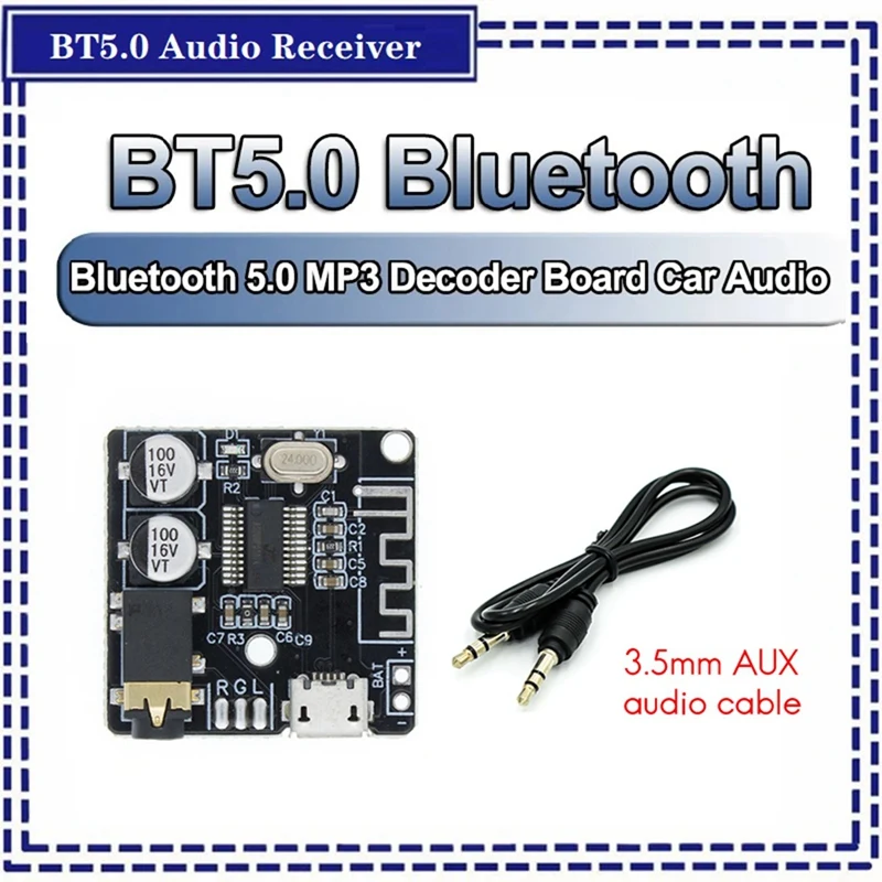 BT5.0 Audio Receiver +AUX Audio Cable Kit MP3 Bluetooth Decoder Lossless Car Speaker Audio Amplifier Board Module