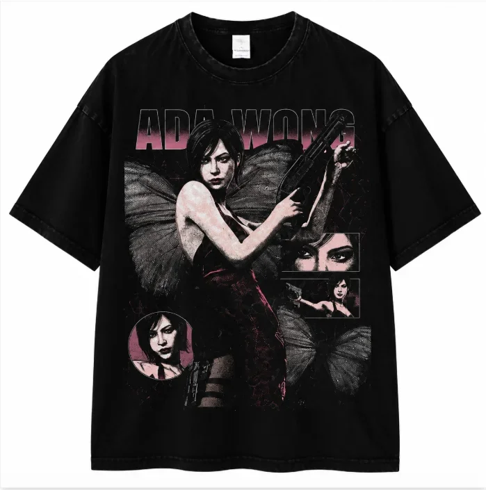 Vintage  Black Resident Evil Game Graphic T Shirt 5 Styles Ada Wong Leon Jill Retro Poster Print Short Sleeve Unisex  Tee
