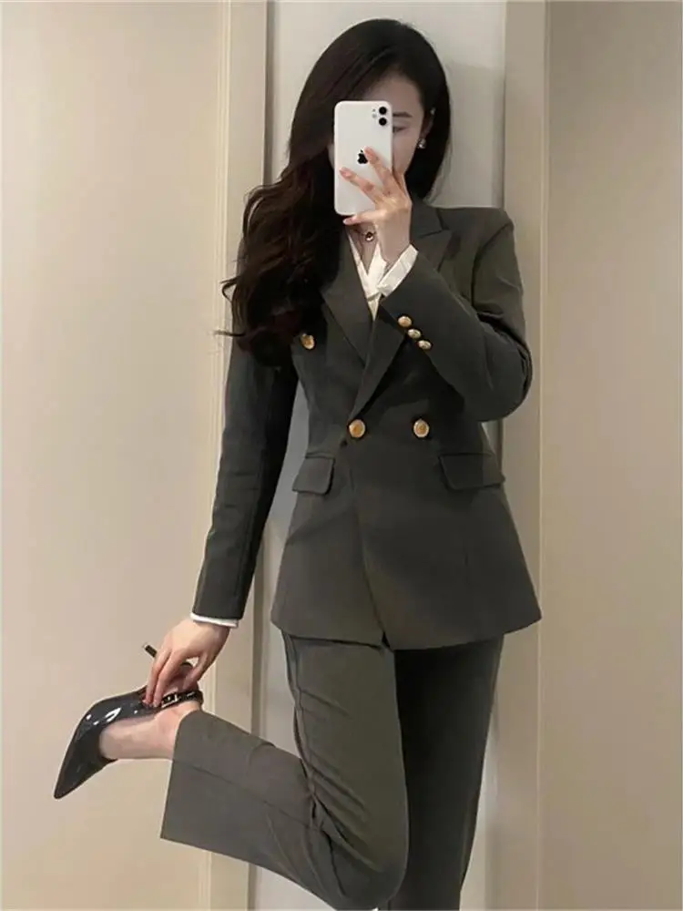 

High-End Career Women's Suit Set Formal Interview Outfit Government Employee Profional Attire Long Sve Nine-Piece Pants