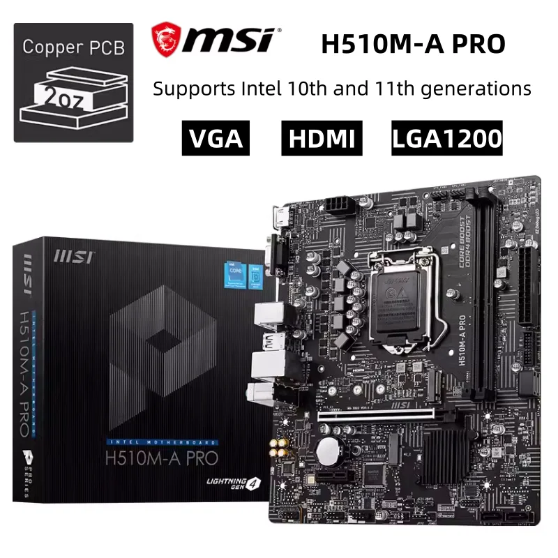 

Origina NEW H510M-A PRO Motherboard AM4 M.2 NVME DDR4 ATX Support Intel 10th and 11th generation Mainboard Dual Channel