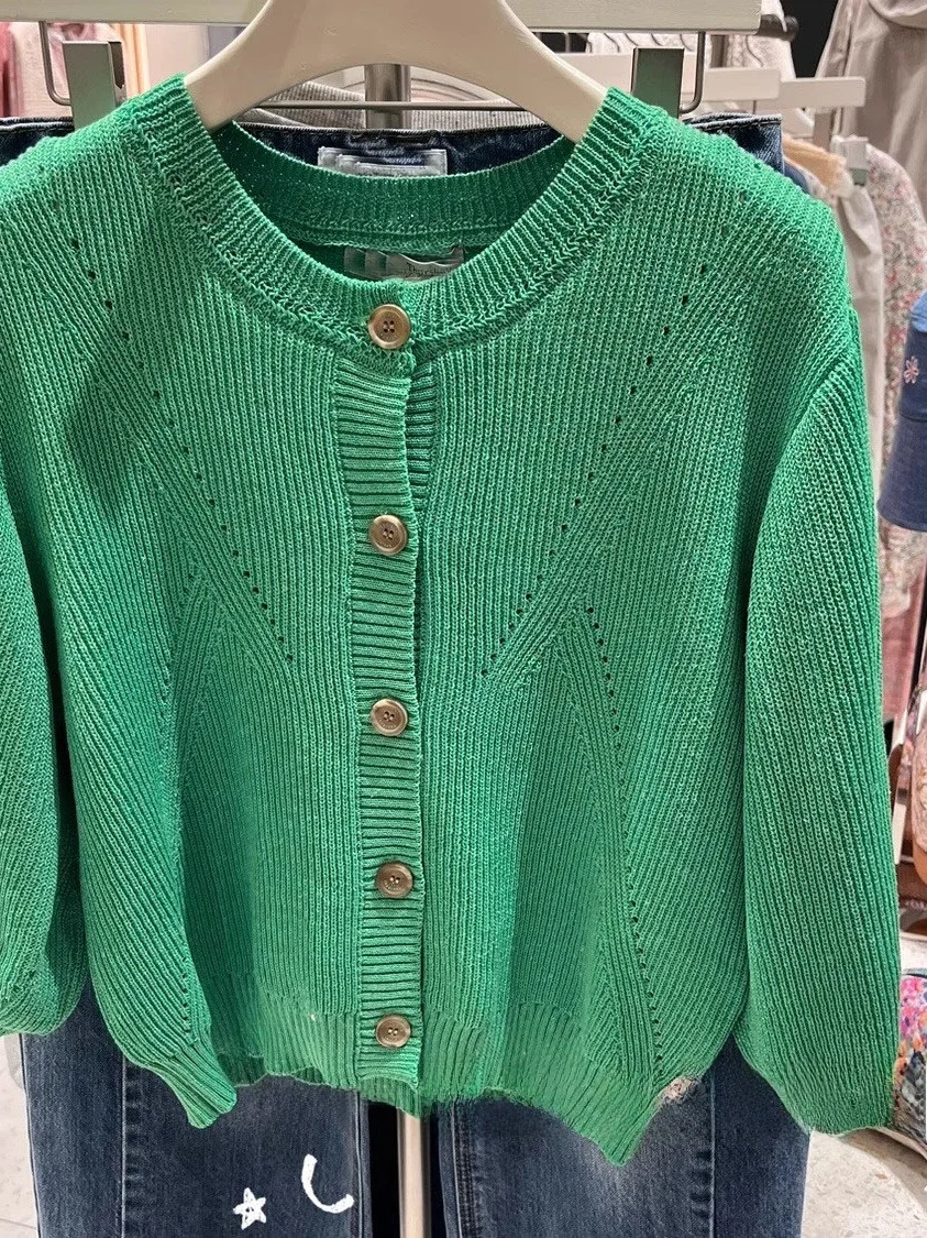 

Простой повседневный вязаный кардиган для женщин: теплый, хлопковый, с длинным рукавом, круглым вырезом, на одной пуговице, цветной