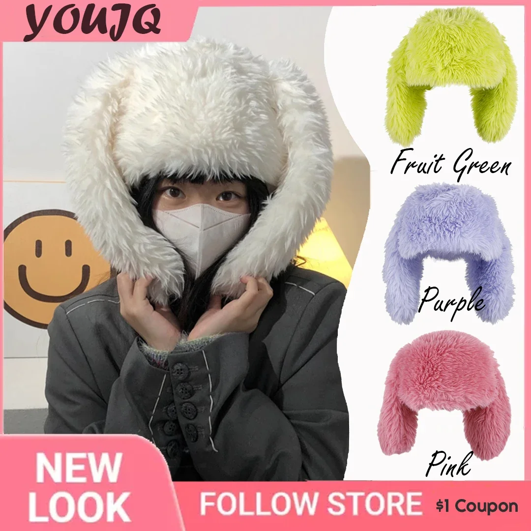 Winter Skullies Cute Long Eared Rabbit Knitted Costume Beanie Hats for Women Candy Color Gift Hip-hop Cap Sombreros De Mujer