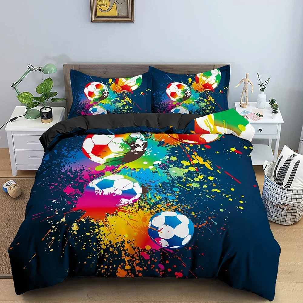 3D Football Duvet Cover Double King Queen Bedding Set 2/3pcs Quilt Cover with Zipper Closure King Size Polyester Comforter Cover