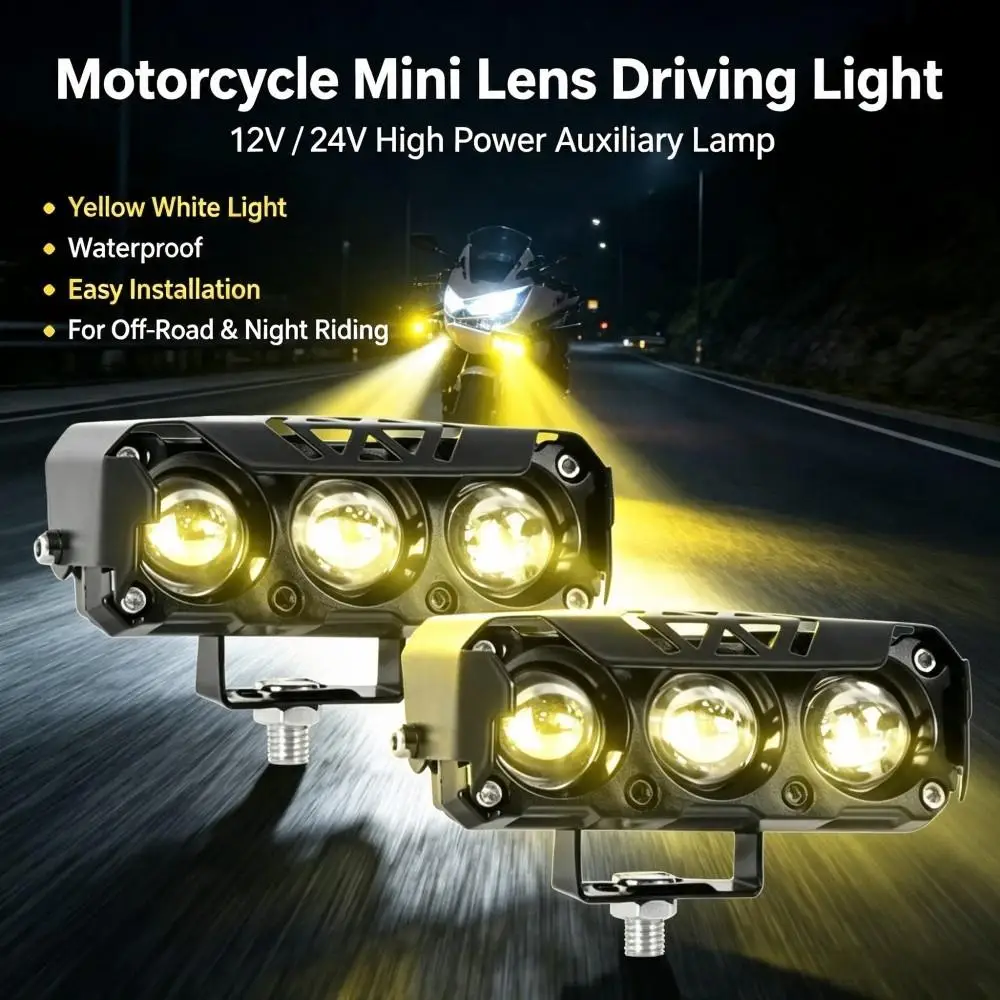 12V 24V Multi-purpose LED Spot Pod Lights,White Amber Two Color Waterproof Driving Fog Lamps for Street Bike Dirt Bike SUV Truck