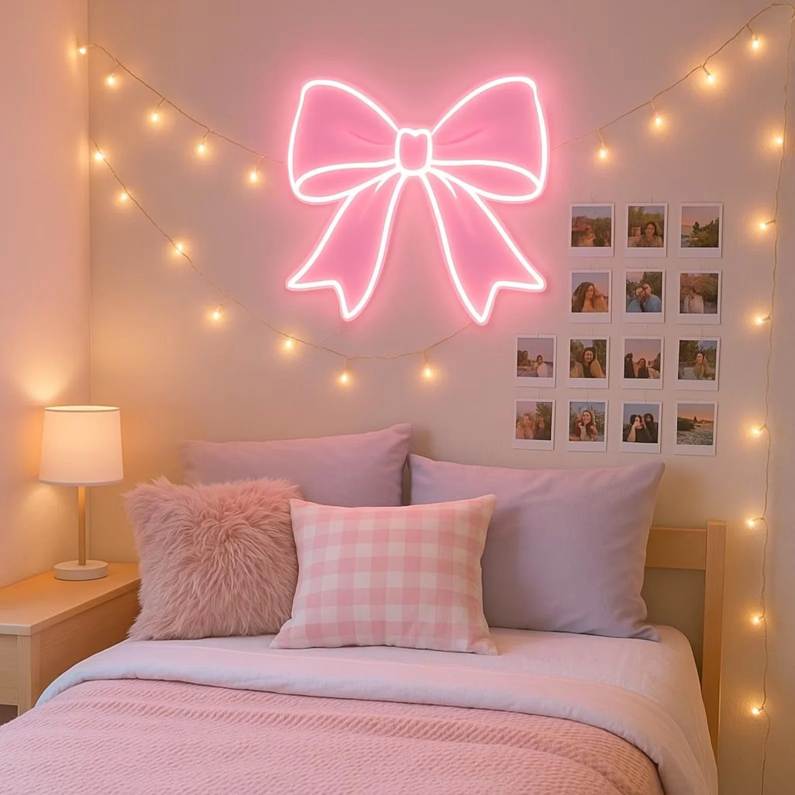 Pink Bow Neon Sign Custom Wall Decor, Neon Sign Bedroom Decor, Pink Trendy Wall Art,Personalized Birthday Gift for Her
