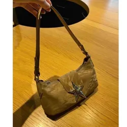 JIAERDI Vintage Star Y2k Bag Women New Hot Girls Leather Handle Underarm Bag Purse Female Retro Brown Shoulder Bag Handbag Chic